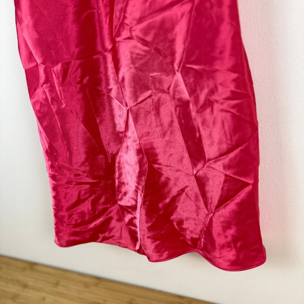 Adonna Women's L G Pink Satin Tie Front Chemise‎ Nightgown Dress Slip
